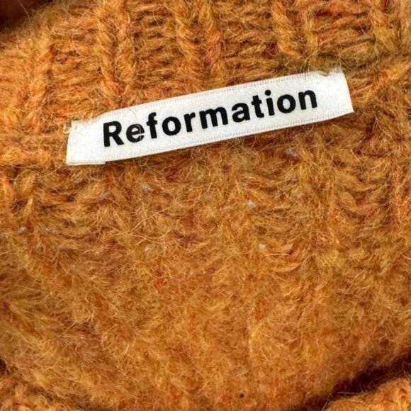 Reformation Tatum Alpaca Blend Semi Sheer Knit Orange Puff Sleeve Sweater Medium - Picture 13 of 15